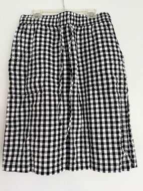 Black & White Gingham Elastic-Waist above knee Skirt